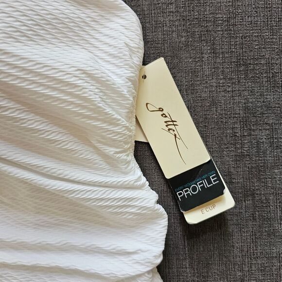 Gottex Tutti Frutti Underwire White Ribbed Tankini Top 40 E high waist bottom 10 - Picture 10 of 16